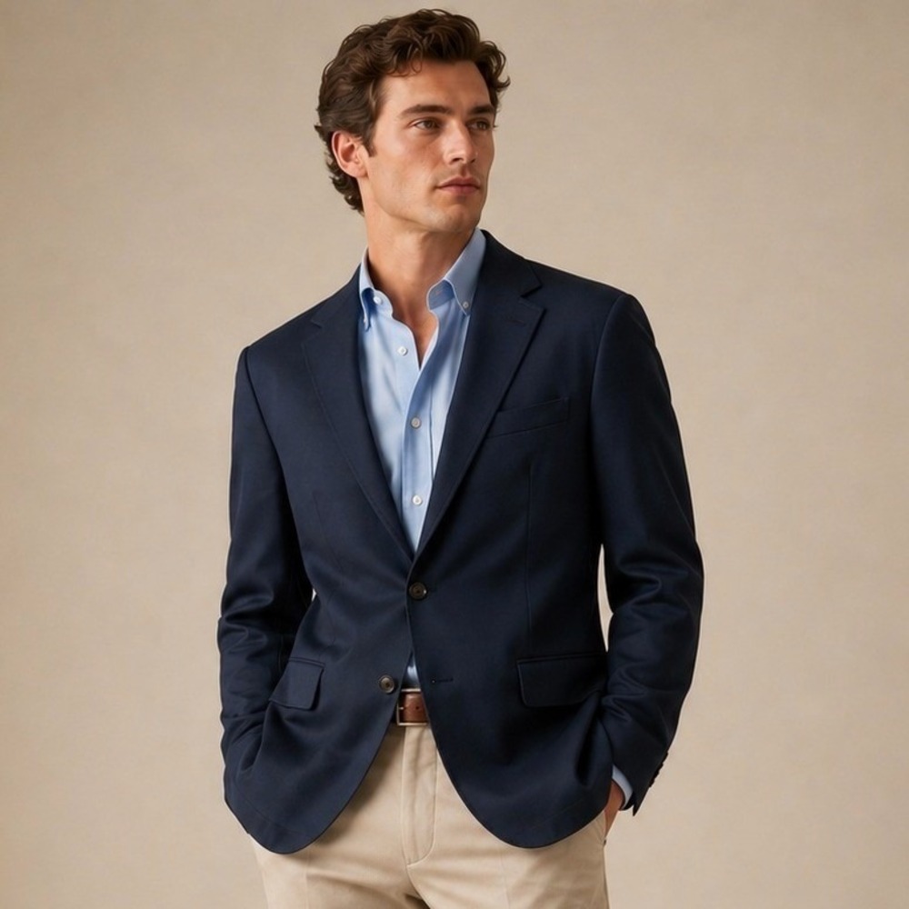 Nautica Mens Navy Blue Cotton Two Button Blazer Jacket Anchor Buttons Size Large